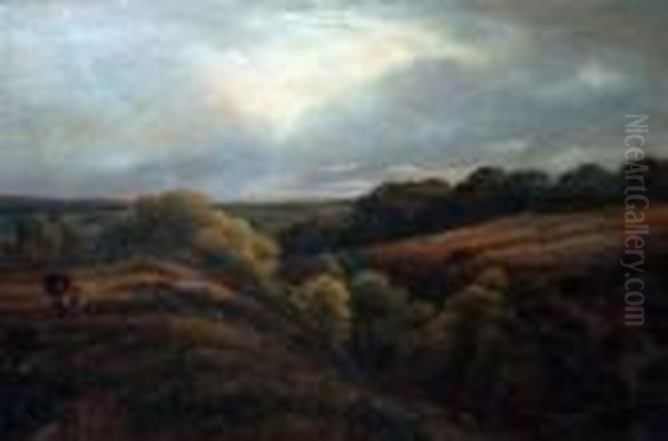 Foragers In A Landscape Oil Painting by George Vicat Cole