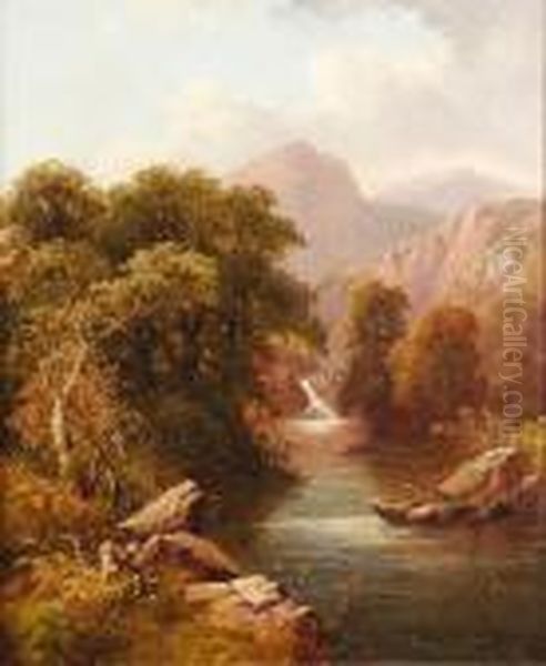 Wooded River Landscape Oil Painting by George Vicat Cole