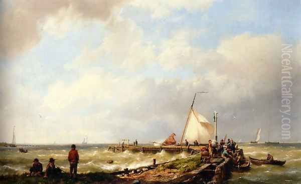 Bringing in the Catch Oil Painting by Johannes Hermanus Koekkoek Snr