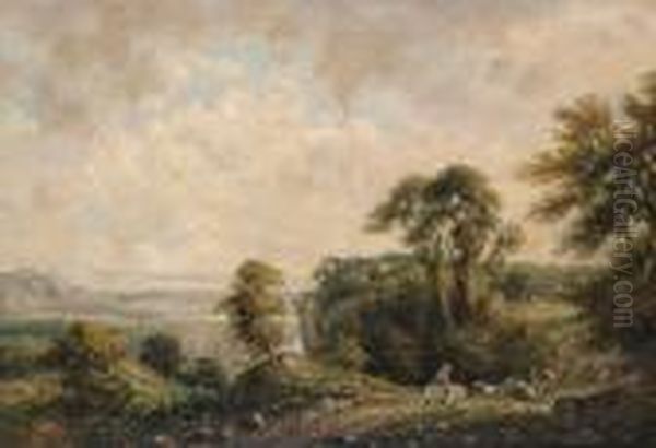 Herding Cows On A Country Pathmonogrammed And Dated 'vc 1878' (lower Left) Oil Painting by George Vicat Cole