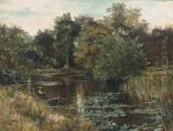 Fishing From A Punt Oil Painting by George Vicat Cole