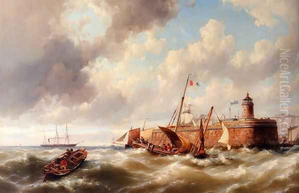 Almost Safe In Port Oil Painting by Johannes Hermanus Koekkoek Snr