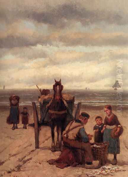 The Shell-fisher Oil Painting by Johannes Hermanus Koekkoek Snr