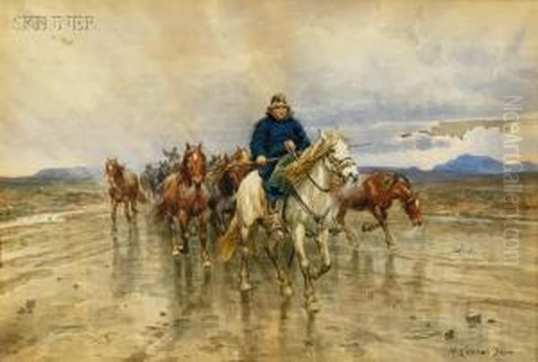 Herding The Horses Oil Painting by Enrico Coleman