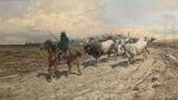 Cattle In The Campagna Oil Painting by Enrico Coleman