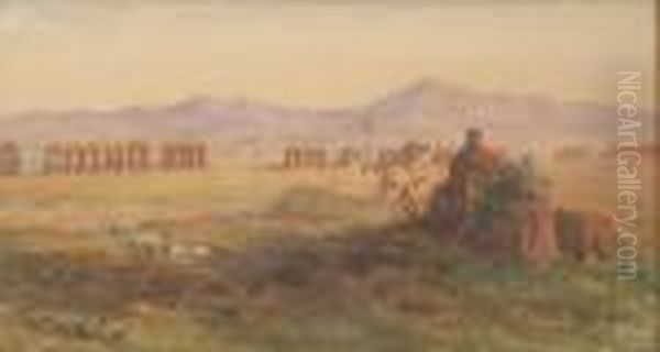 Campagna Romana Con 
 L'acquedotto Felice Oil Painting by Enrico Coleman