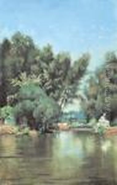 Laghetto Di Villa Borghese Oil Painting by Enrico Coleman