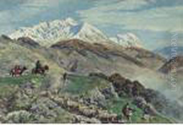 Herders In The Roman Campagna Oil Painting by Enrico Coleman