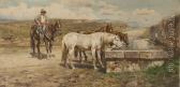 Horses Watering Oil Painting by Enrico Coleman