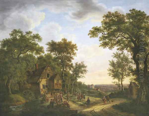 Festivities by the watermill Oil Painting by Marianus Adrianus Koekkoek