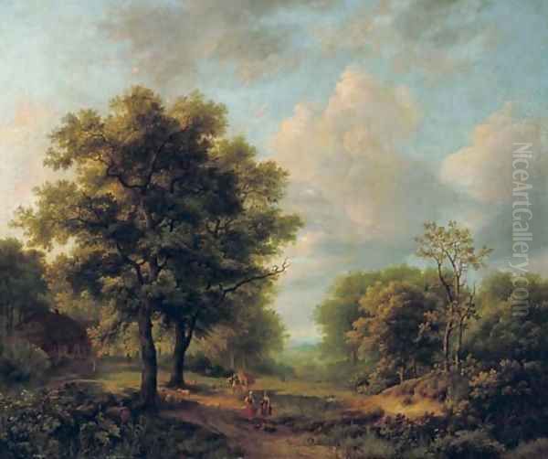 A panoramic landscape in summer Oil Painting by Marianus Adrianus Koekkoek