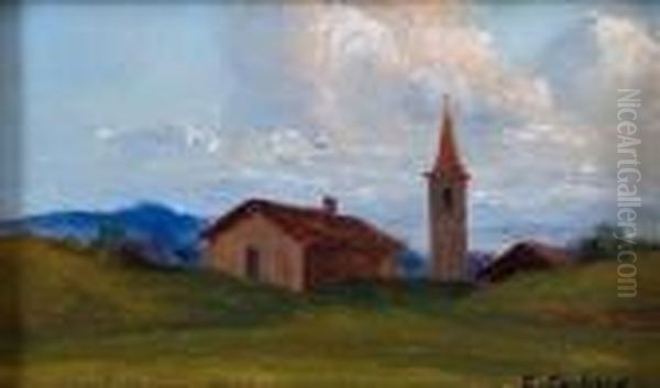 Paesaggio Con Campanile Oil Painting by Giovanni Colmo