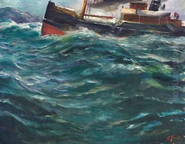 Ship in Stormy Weather (Skip i stormvær) Oil Painting by Christian Krohg