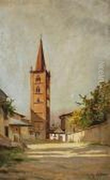 Strada Con Campanile Oil Painting by Giovanni Colmo