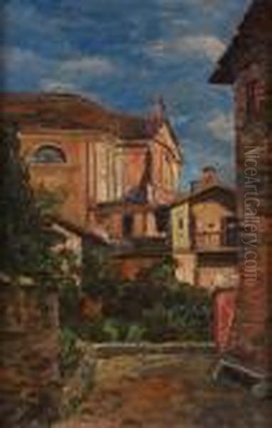 Scorcio Di Garessio Con La Chiesa Oil Painting by Giovanni Colmo