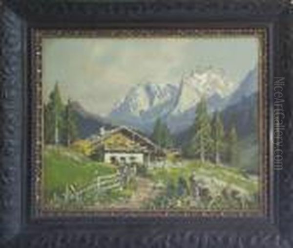 214.g. Colmo. Paesaggio Di Montagna Con Baita Oil Painting by Giovanni Colmo