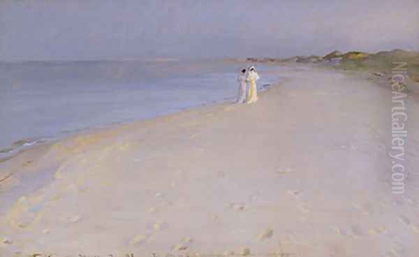 Summer evening at the South Beach Skagen Oil Painting by Peder Severin Kroyer