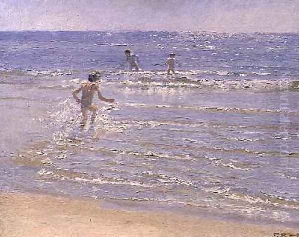 Sunshine at Skagen Boys Swimming Oil Painting by Peder Severin Kroyer