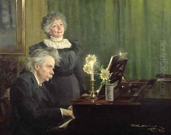 Edward Grieg 1843-1907 Accompanying his Wife Oil Painting by Peder Severin Kroyer