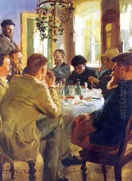 Almuerzo con pintores de Skagen Oil Painting by Peder Severin Kroyer