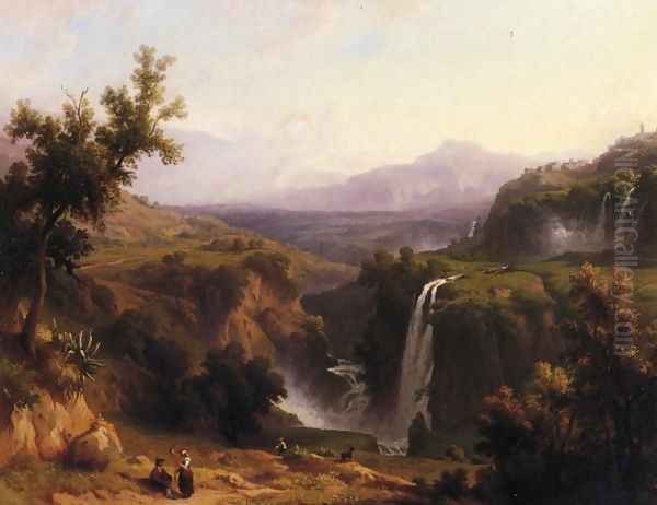 Extensive View of the Cascades and Tivoly Oil Painting by Franz Knebel