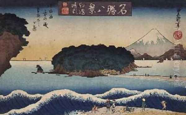 Improving weather at Enoshima Oil Painting by Utagawa Kunisada