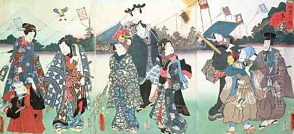 New Years festival Oil Painting by Utagawa Kunisada