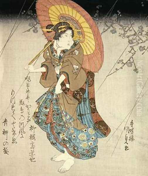 Iwai Kumesaburo II in the role of a lover Oil Painting by Utagawa Kunisada