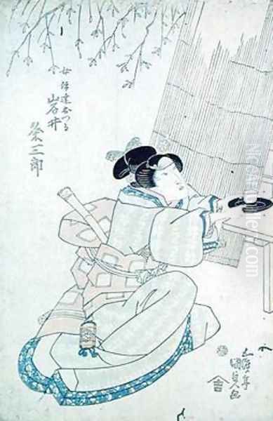 Iwai Kumesaturo as Date Otsura a Tea House Girl Oil Painting by Utagawa Kunisada