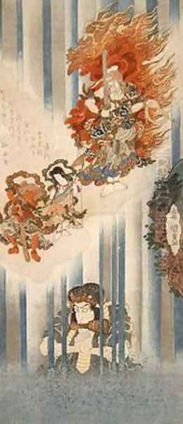 Actors Ichikawa Danjuro VII as Mongaku and Matsumoto Koshiro V as Fudo myoo Oil Painting by Utagawa Kunisada