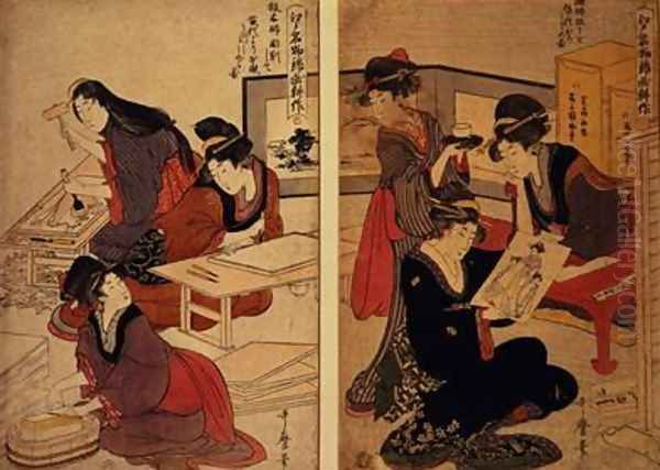 Artisans Making a Woodcut Oil Painting by Utagawa Kunisada