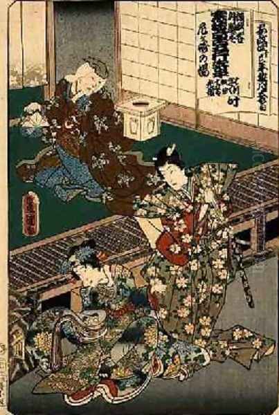 Scene from Omagasaki Oil Painting by Utagawa Kunisada