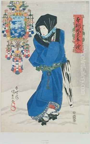 Japanese Woman in the Snow Oil Painting by Utagawa Kunisada