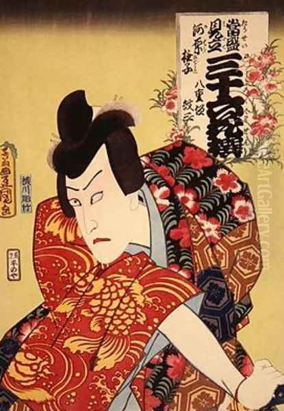 Kawarazaki Gonguro I as Yaegaki Monza Wild pink Oil Painting by Utagawa Kunisada