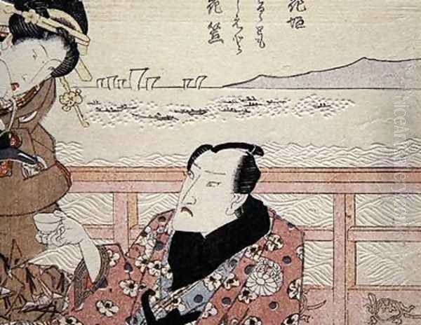 Detail of Onoe Kikugoro III taking tea at Shinagawa Oil Painting by Utagawa Kunisada