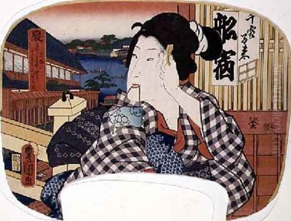 Summer the river at Ryoguku A geisha combing her hair by Utagawa Kunisada