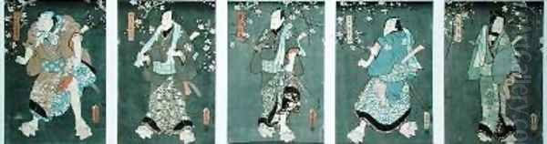 Five characters from a play by Toyokuni Pentatych Oil Painting by Utagawa Kunisada