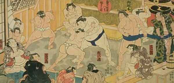 One of eight views of Kanjin Sumo Oil Painting by Utagawa Kunisada