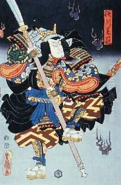 Kamezo As The Warrior Monk in a scene from Sembouzakura at the Ichimura Theatre Oil Painting by Utagawa Kunisada