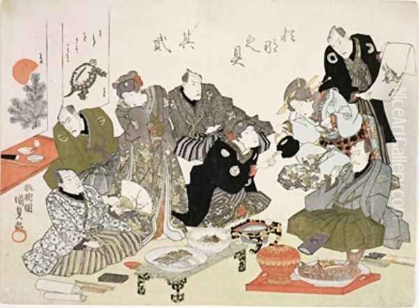 Painting and calligraphy party at the Manpachiro teahouse 2 Oil Painting by Utagawa Kunisada