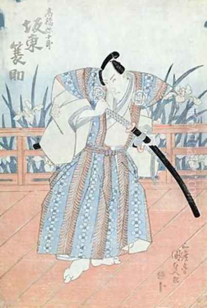 The Actor Bando Tokuke as Takahastu Yajuro a Samurai Oil Painting by Utagawa Kunisada