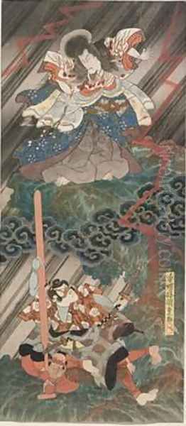 Actors Ichikawa Danjuro VII as Kan Shojo and Segawa Kikunojo V as Umeo maru Oil Painting by Utagawa Kunisada