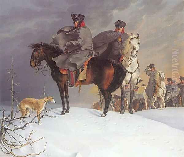 Prussian Cavalry Outpost in the Snow 1821 Oil Painting by Franz Kruger