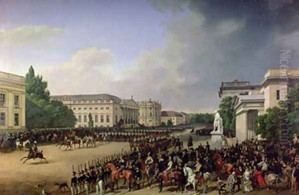 A Parade in the Operaplatz Berlin 2 Oil Painting by Franz Kruger