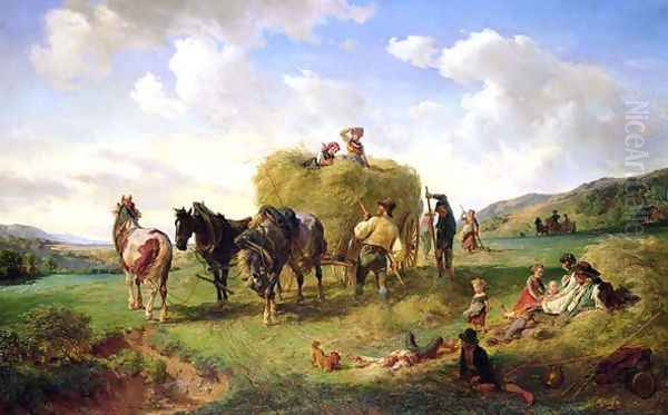 The Hay Harvest Oil Painting by Hermann Kauffmann