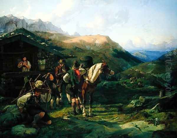 Departure from the Alpine Pasture Oil Painting by Hermann Kauffmann