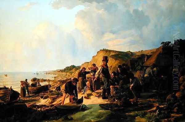 The Homecoming of the Fisherman at Probsteier Oil Painting by Hermann Kauffmann