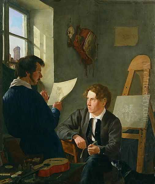 Hermann Kauffmann and Georg Haeselich 1806-94 in Kauffmanns Munich Studio Oil Painting by Hermann Kauffmann