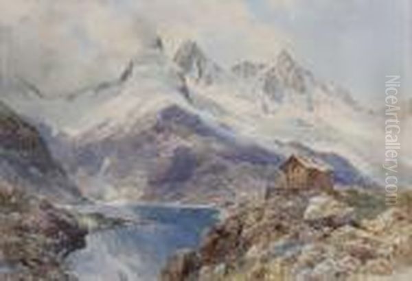 Zillertal - Blick Uber Den Unteren Wildgerlossee Auf Die Reichenspitzgruppe Oil Painting by Edward Theodore Compton