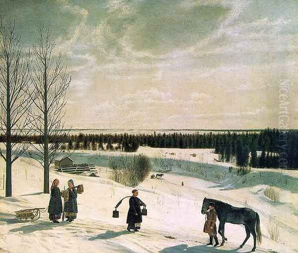 Russian Winter 1827 Oil Painting by Nikifor Krylov